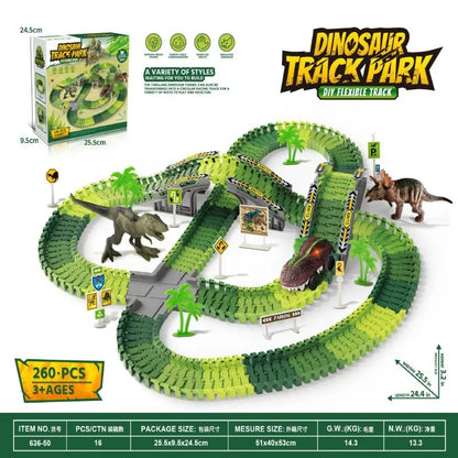 🦖 DinoTrack Rush™ – Electric Rail Car Adventure with Lights & Mountain Tracks
