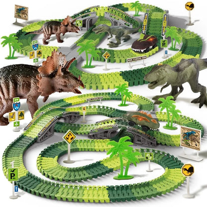 🦖 DinoTrack Rush™ – Electric Rail Car Adventure with Lights & Mountain Tracks